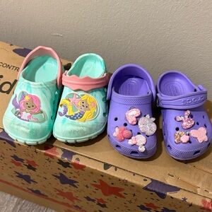 2 pairs of girls CROCS Kids Mermaid Mint & Purple Clog Sandals